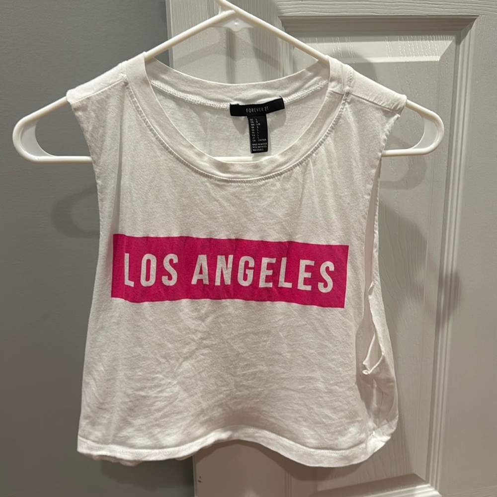 White and Pink Cropped Tank Top